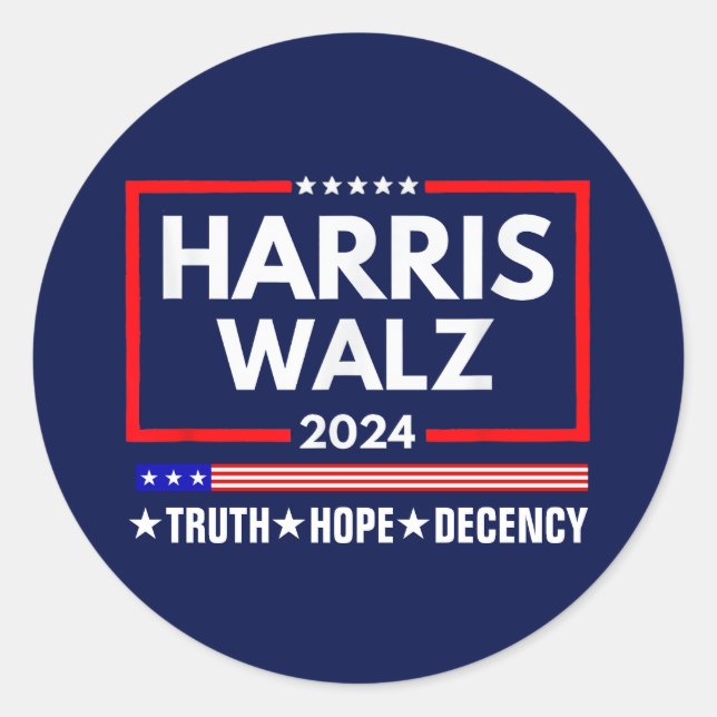 Truth Hope Decency Harris Walz 2024 Classic Round Sticker (Front)