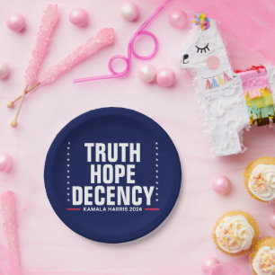 Truth Hope Decency Harris Walz Blue Paper Plate