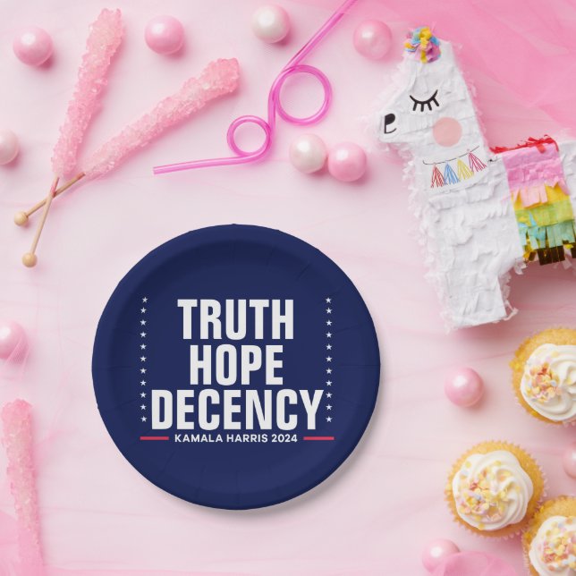 Truth Hope Decency | Harris Walz Blue Paper Plate (Party)