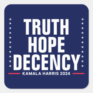 Truth Hope Decency Harris Walz Blue Square Sticker