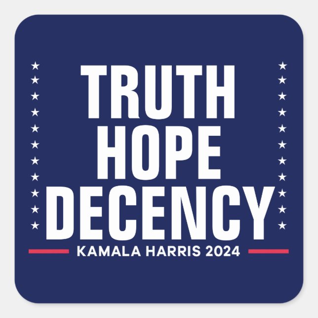 Truth Hope Decency | Harris Walz Blue Square Sticker (Front)