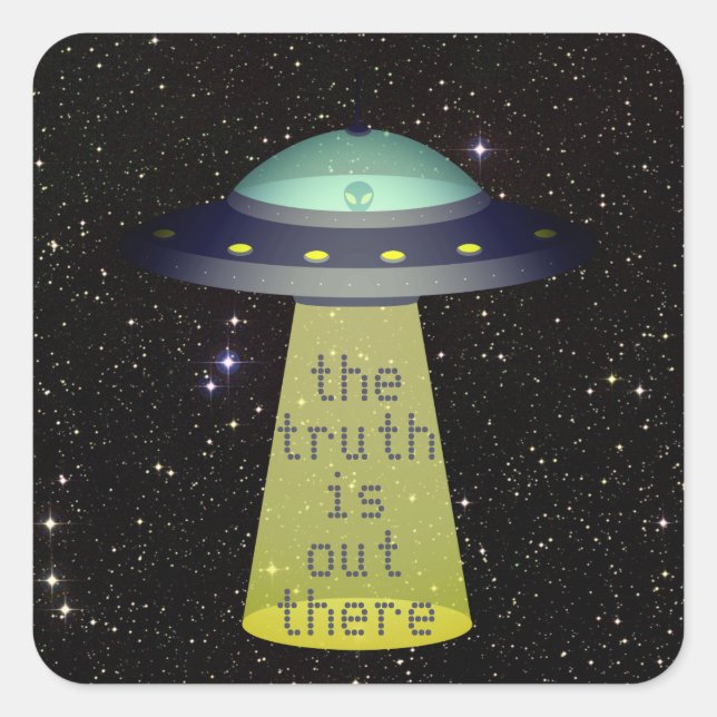 "Truth is out there" Alien in UFO w tractor beam Square Sticker (Front)