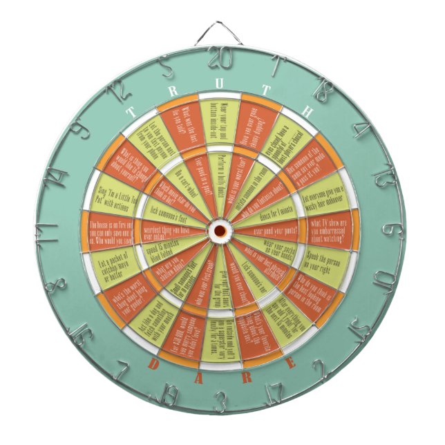 Truth or Dare (no kissing) Aqua/Orange green Dartboard (Front)