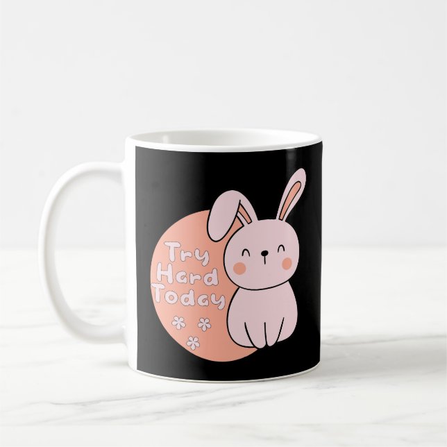 Try hard today Kawaii cute funny bunny pink  Coffee Mug (Left)