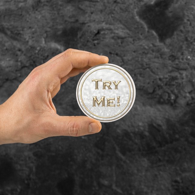 Try Me Glitter Gold Grey Tester Sample Container Classic Round Sticker (Try Me Glitter Gold Gray Tester Sample Container Classic Round Sticker )