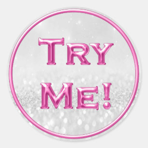 Try Me Glitter Grey Pink Tester Sample Container Classic Round Sticker