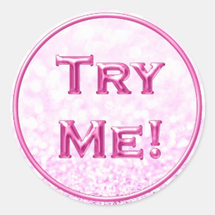 Try Me Glitter Sparkl Pink Tester Sample Container Classic Round Sticker