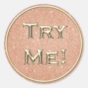 Try Me Gold Peach Blush Tester Sample Container Classic Round Sticker
