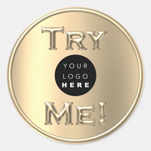Try Me Logo Gold Tester Sample Container Classic Round Sticker (Front)