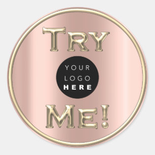 Try Me Logo Gold Tester Sample Container Rose Classic Round Sticker