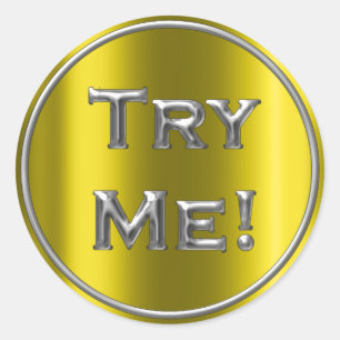 Try Me Mustard Yellow Grey Tester Sample Container Classic Round Sticker