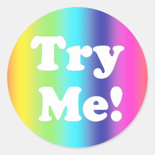 Try Me Rainbow Pink Tester Sample Container Classic Round Sticker