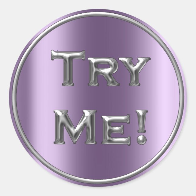 Try Me Silver Violet Tester Sample Container Classic Round Sticker (Front)