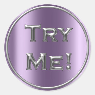 Try Me Silver Violet Tester Sample Container Classic Round Sticker