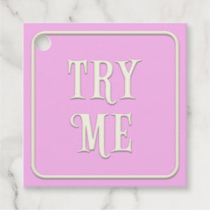 "Try Me" Victorian Tea Party Pink Square Favour Tags