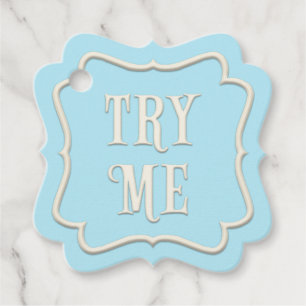 "Try Me" Wonderland Tea Party Blue Personalised Favour Tags