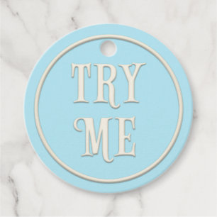 "Try Me" Wonderland Tea Party Blue Personalised Favour Tags