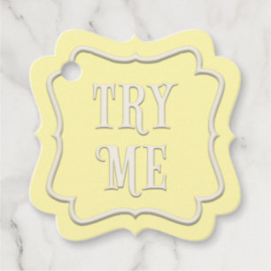 "Try Me" Wonderland Tea Party Yellow Personalised Favour Tags