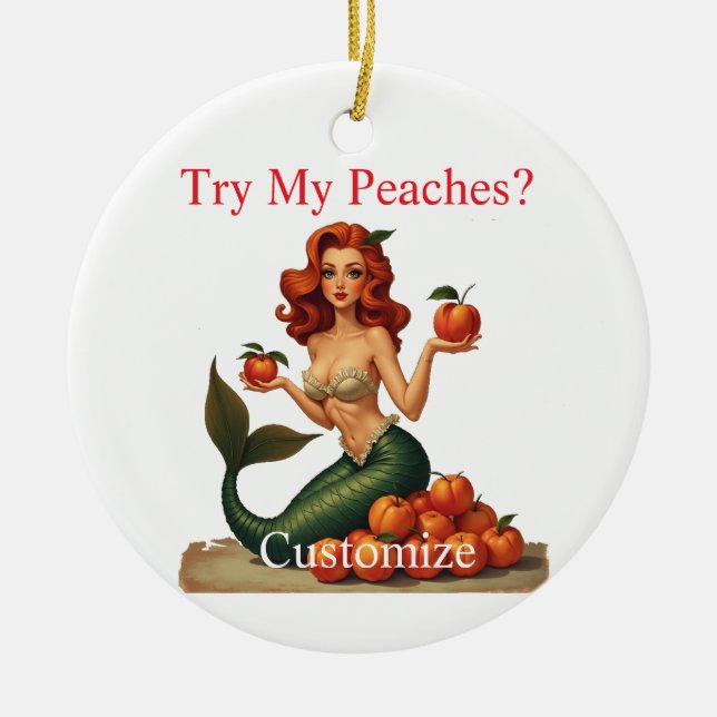 Try My Peaches Mermaid Thunder_Cove Ceramic Tree Decoration (Front)