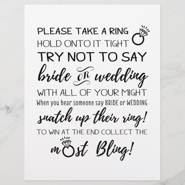 Try Not To Say Bridal Game Sign (Front)