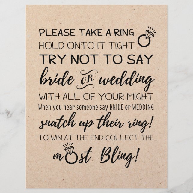 Try Not To Say Bridal Game Sign (Front)
