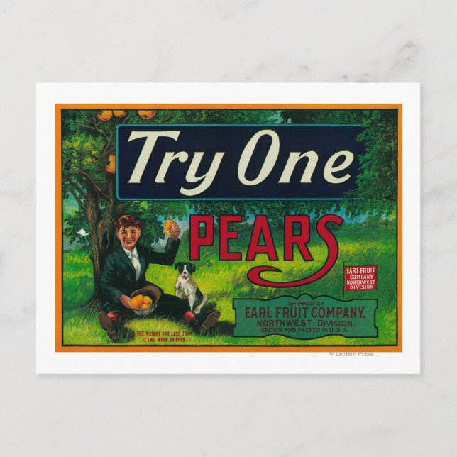 Try One Pear Crate Label Postcard (Front)