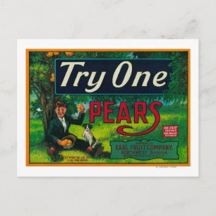 Try One Pear Crate Label Postcard