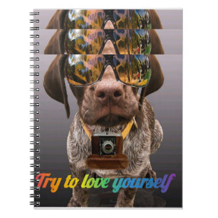 Try to Love Yourself Cute Dog with Glasses & Cam Notebook