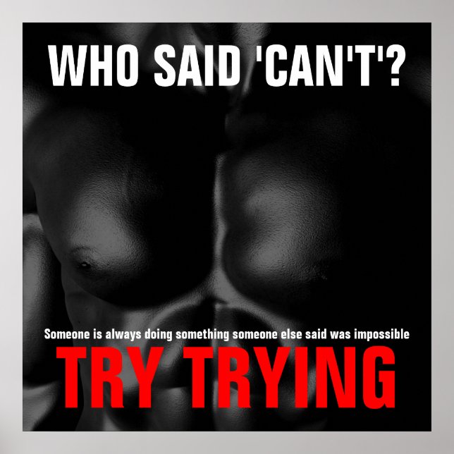 Try Trying Inspirational Quote Success Black White Poster (Front)