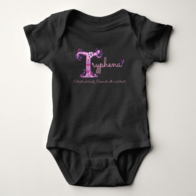 Tryphena girls name & meaning T monogram clothing Baby Bodysuit (Front)