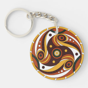 Trypillian Solar Spiral Rosette Round Keychain