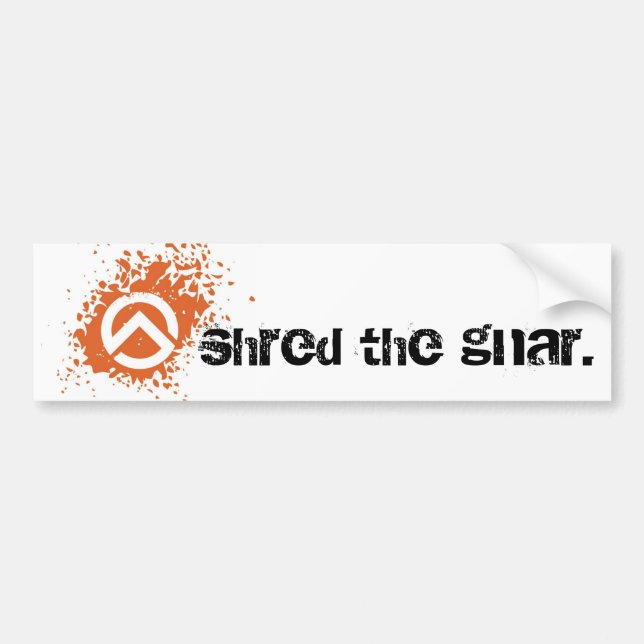ts-icon-white-orng, shred the gnar. bumper sticker (Front)