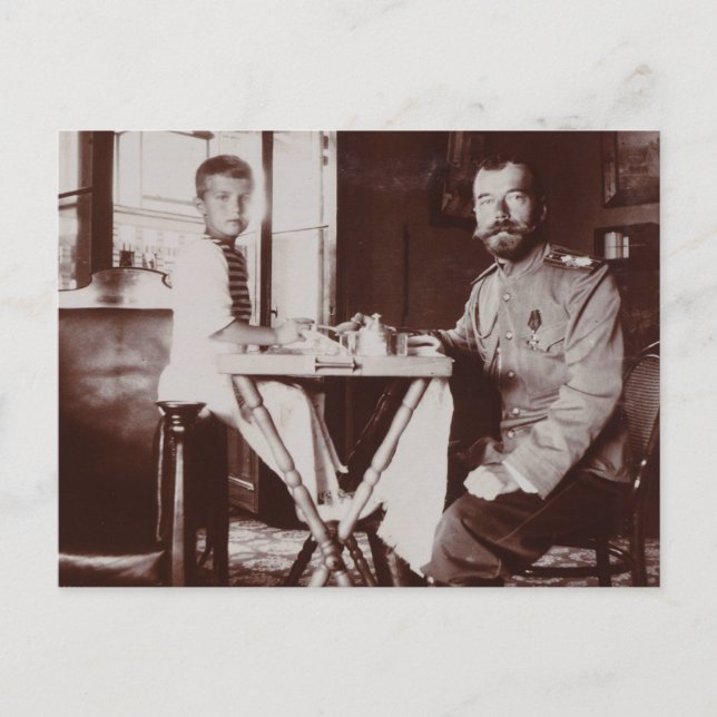 Tsar Nicolas of Russia & Tsarevitch Alexis Romanov Postcard (Front)