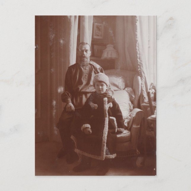 Tsar Nicolas of Russia & Tsarevitch Alexis Romanov Postcard (Front)