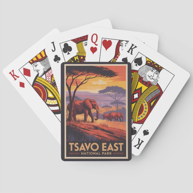 Tsavo East National Park Kenya Illustration Travel Playing Cards (Back)