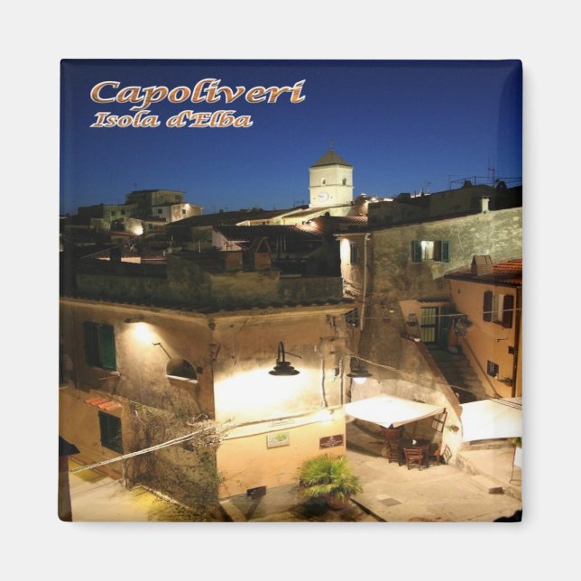 TSC085 CAPOLIVERI By Night, ELBA Island, Fridge Magnet (Front)