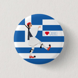 Tsolias (Evzone) with fustanella & Greek flag 3 Cm Round Badge