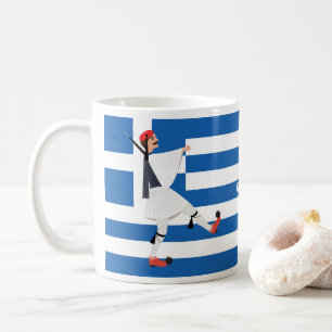 Tsolias (Evzone) with fustanella & Greek flag Coffee Mug