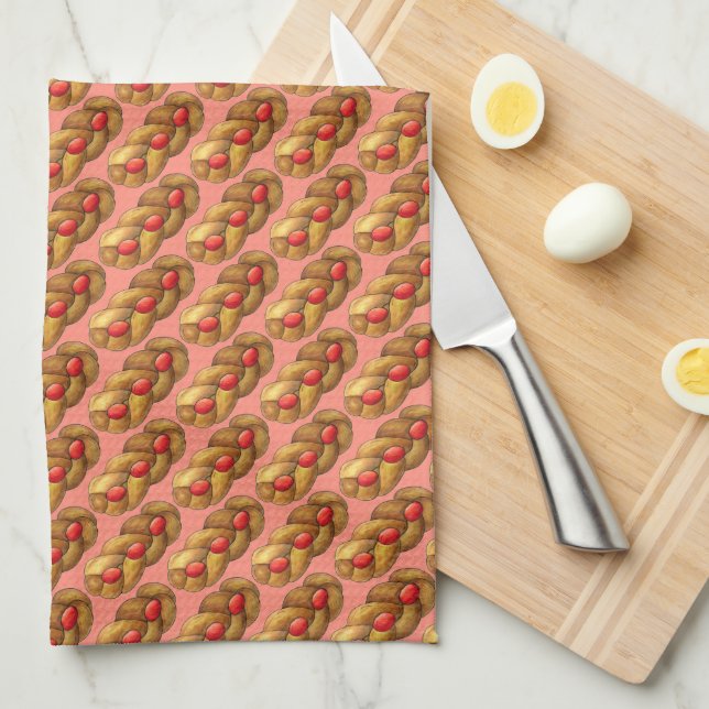 Tsoureki Greek Armenian Holiday Easter Bread Food Tea Towel (Quarter Fold)