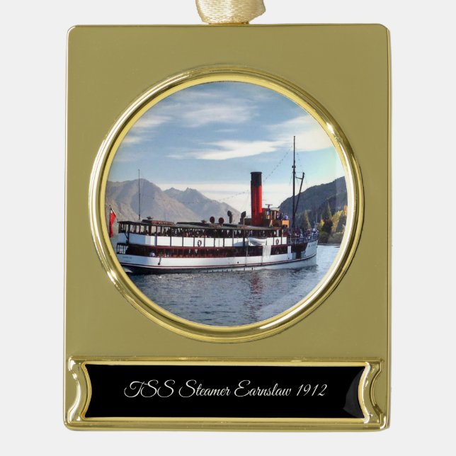 TSS Earnslaw steamship 1912 Gold Plated Banner Ornament (Front)
