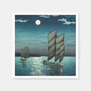 Tsuchiya Koitsu - Boats at Shinagawa, Night Napkin
