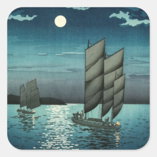Tsuchiya Koitsu - Boats at Shinagawa, Night Square Sticker