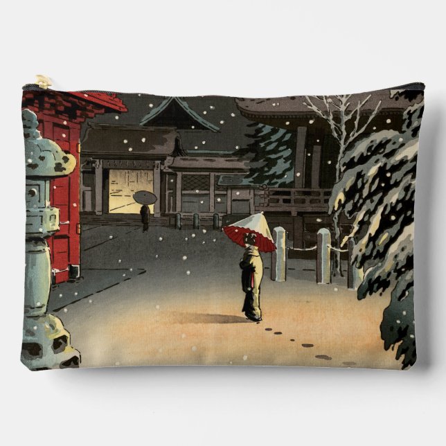 Tsuchiya Koitsu - Snow at Nezu Shrine Accessory Pouch (Front)