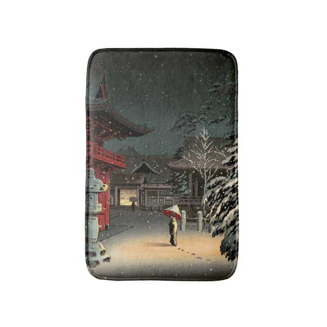 Tsuchiya Koitsu - Snow at Nezu Shrine Bath Mat (Front Vertical)