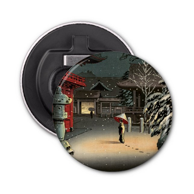 Tsuchiya Koitsu - Snow at Nezu Shrine Bottle Opener (Front)
