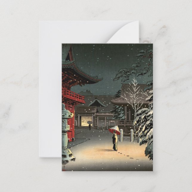 Tsuchiya Koitsu - Snow at Nezu Shrine Card (Front)