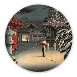 Tsuchiya Koitsu - Snow at Nezu Shrine Ceramic Knob