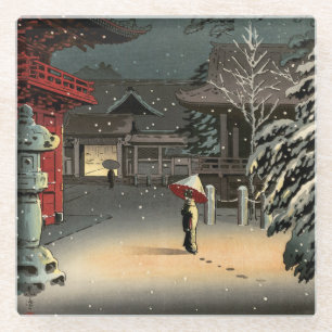Tsuchiya Koitsu - Snow at Nezu Shrine Glass Coaster