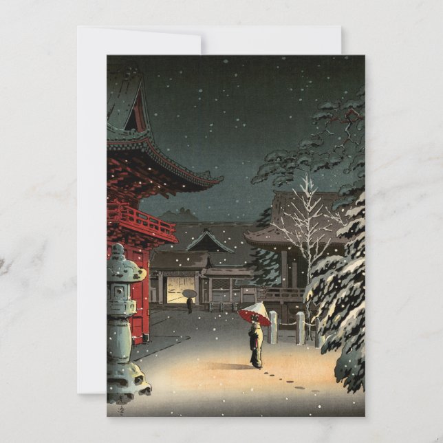 Tsuchiya Koitsu - Snow at Nezu Shrine Invitation (Front)