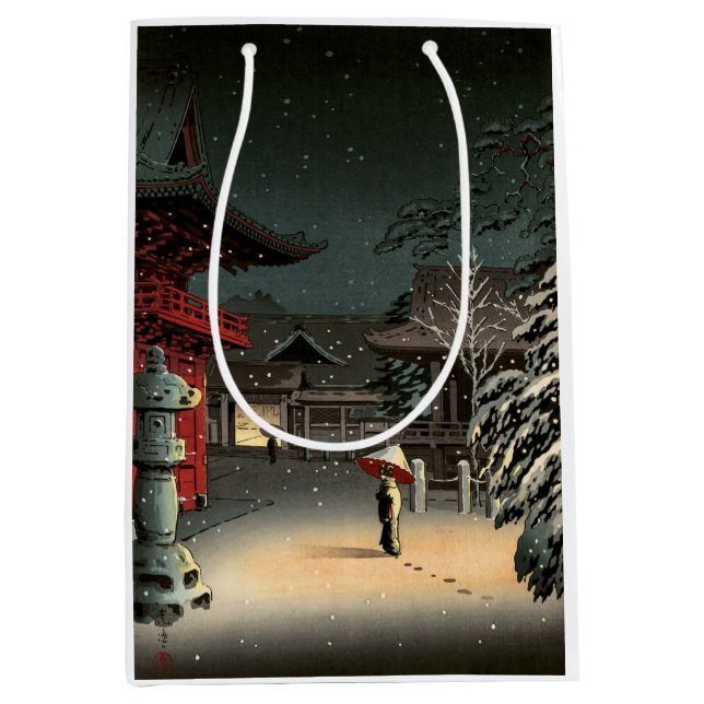 Tsuchiya Koitsu - Snow at Nezu Shrine Medium Gift Bag (Front)